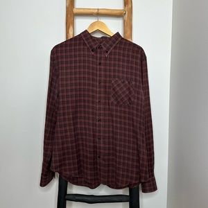 Men’s Vince long sleeve casual button down flannel shirt in burnt orange
